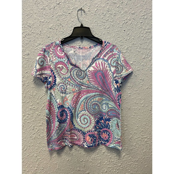 Women's T by Talbots Size Large Multicolor Colorful Blouse V neck Style - Picture 1 of 6